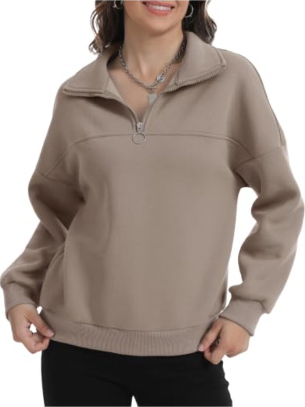 Women's Half Zip Fleece Pullover Sweatshirt Oversized Long Sleeve